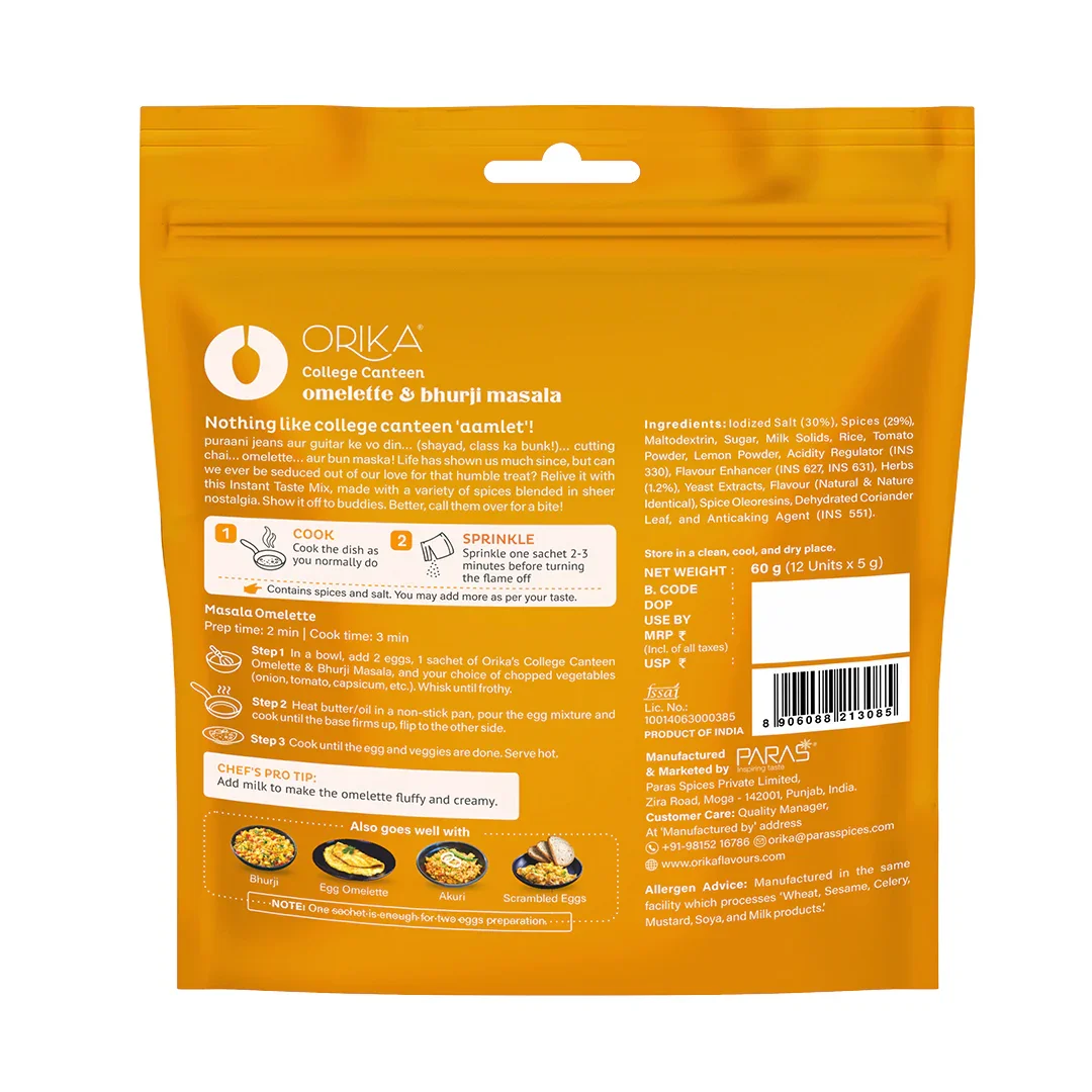 College Canteen Omelette and Bhurji Masala - 12 single use sachets - Image 3