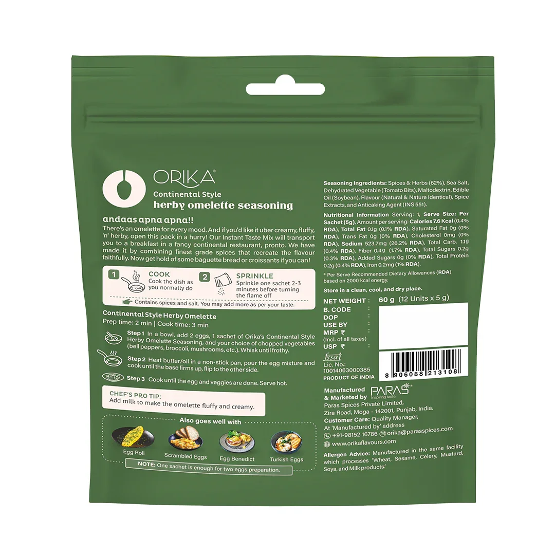 Continental Style Herby Omelette Seasoning-12 single use sachets - Image 3