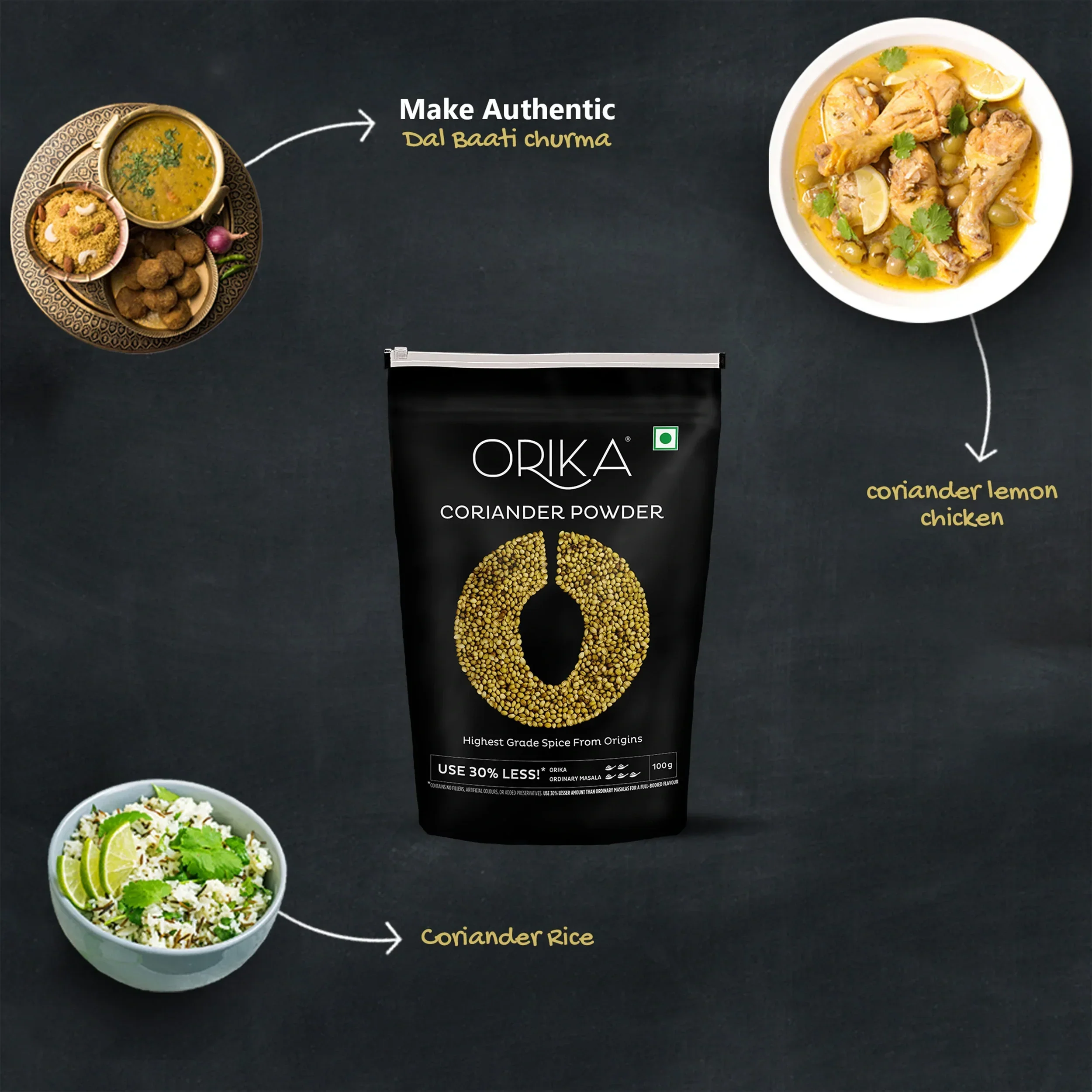 Orika Indian Essential Combo (Sambhar Masala 100g + Coriander Powder 100g + Amchoor Powder 100g) (  Pack of 3) - Image 22