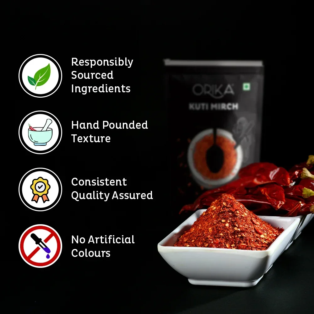 Orika Kuti Mirch (Crushed Red Chilli) | Coarsely Ground Authentic Red Chilli Flakes for Tadka, Pizza, Pasta, Indian & Global Cooking | 200g Pouch - Image 6