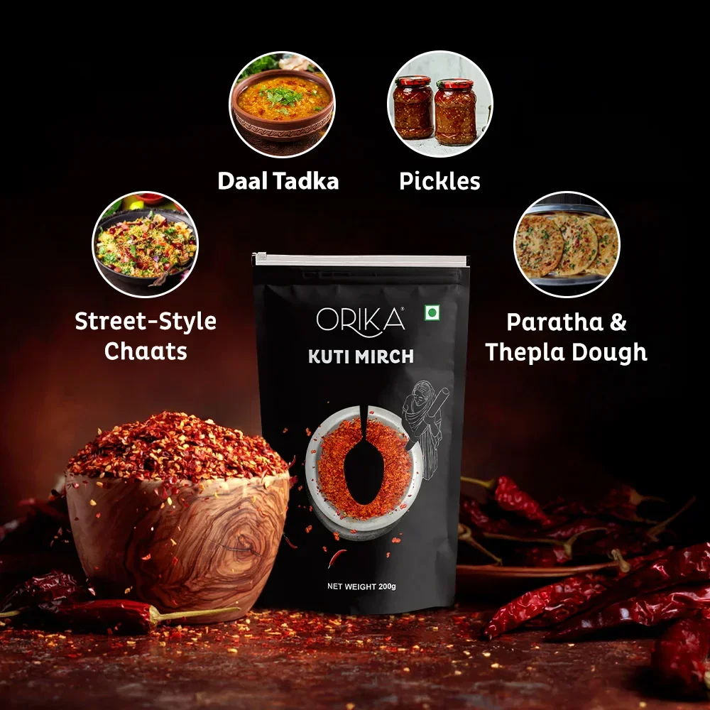 Orika Kuti Mirch (Crushed Red Chilli) | Coarsely Ground Authentic Red Chilli Flakes for Tadka, Pizza, Pasta, Indian & Global Cooking | 200g Pouch - Image 7