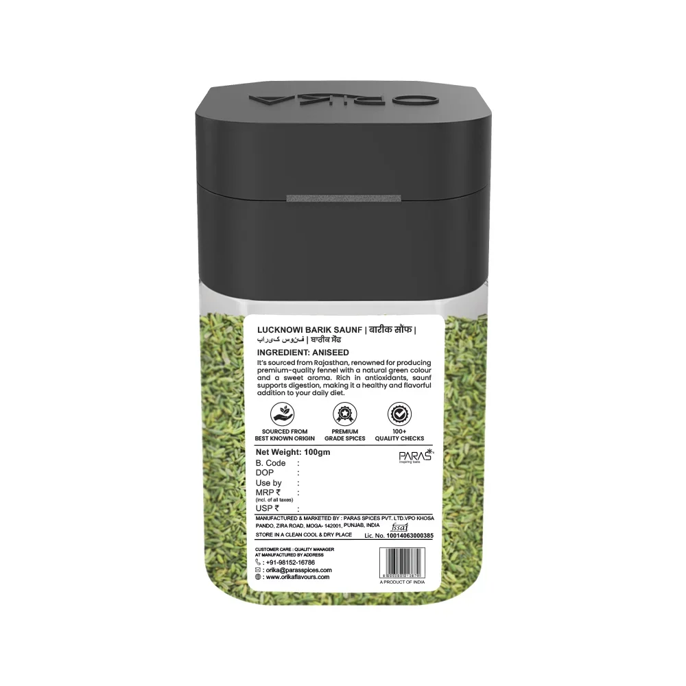 Orika Lucknowi Barik Saunf | Premium Fine Fennel Seeds for Mukhwas, Digestive, Cooking & Mouth Freshener | 100g Jar - Image 7
