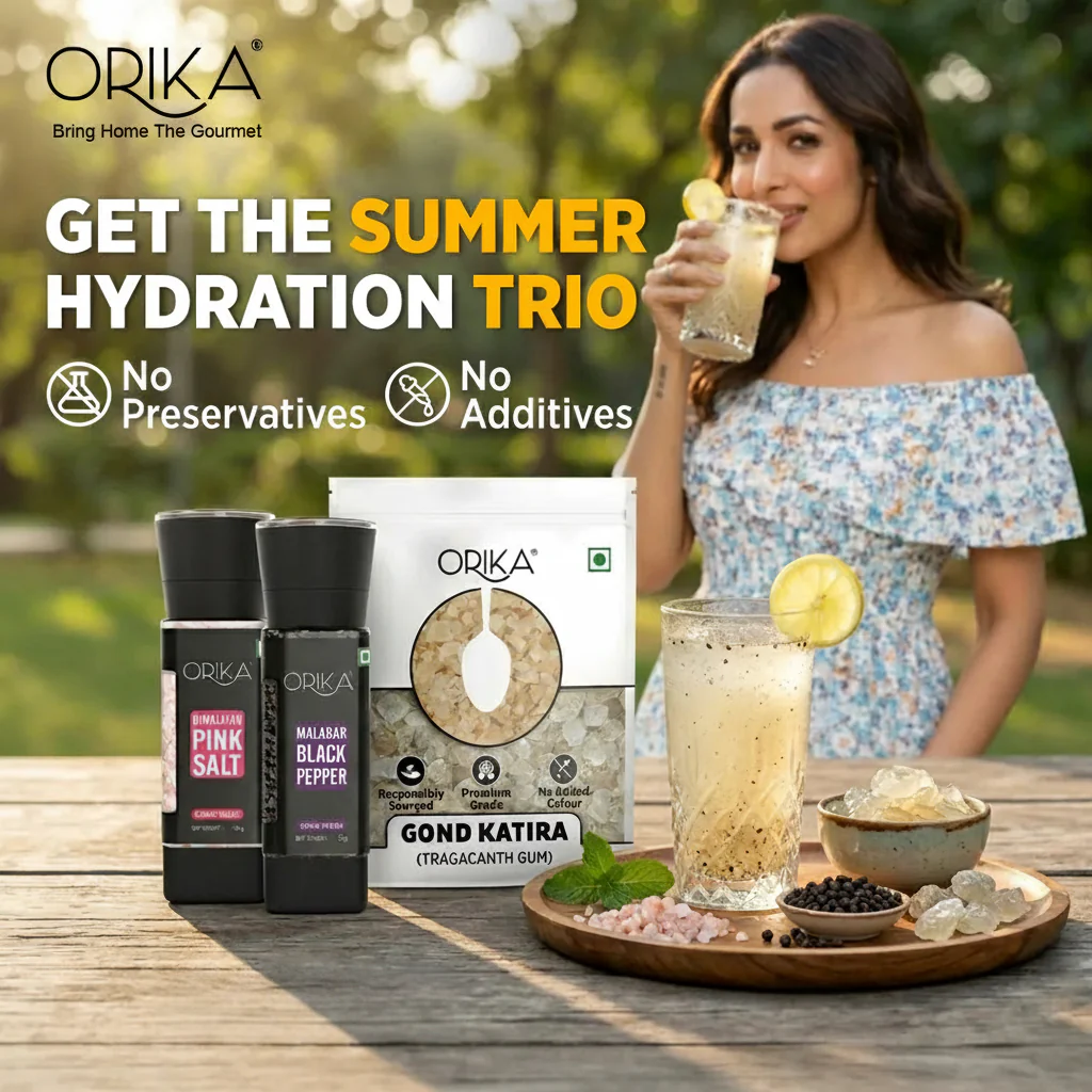 Orika Summer Hydration Trio | Gond Katira (80g), Pink Salt Grinder (100g) & Black Pepper Grinder (50g) - Image 7