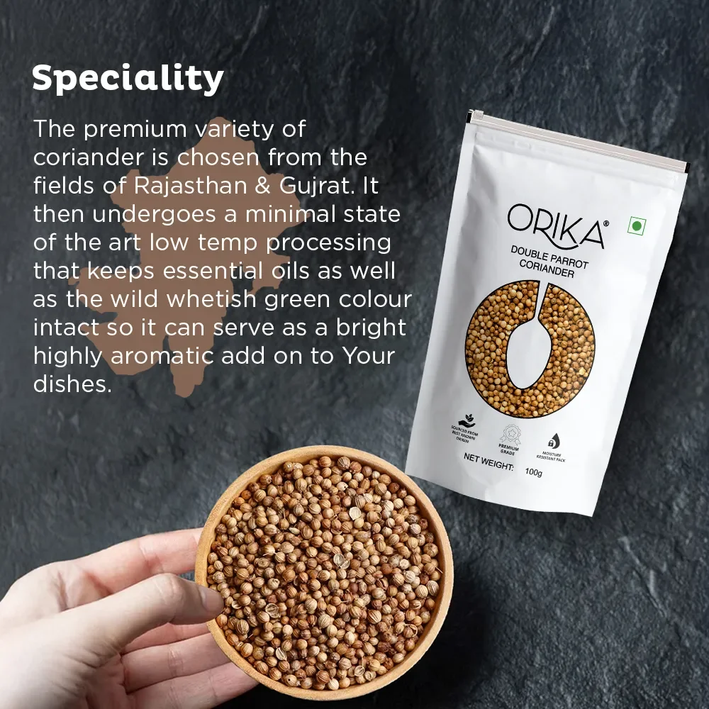 Orika Double Parrot Coriander Whole (Sabut Dhaniya) | 100g - Image 3