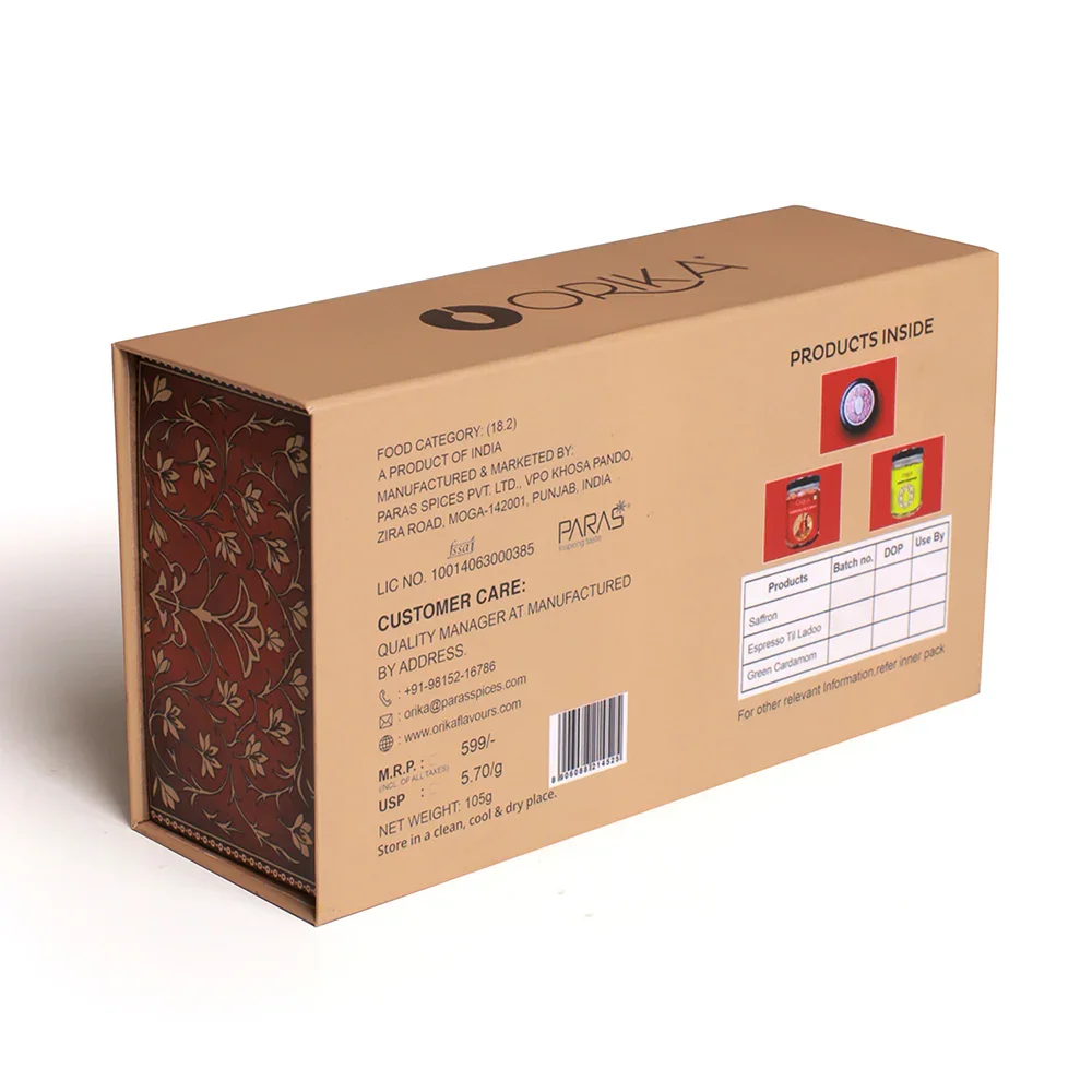 Royal Ritual Gift Box | Kashmiri Pampore Saffron (Kesar) 0.25g, Idukki Bold Green Cardamom 25g & Espresso Till Laddoo - Image 3